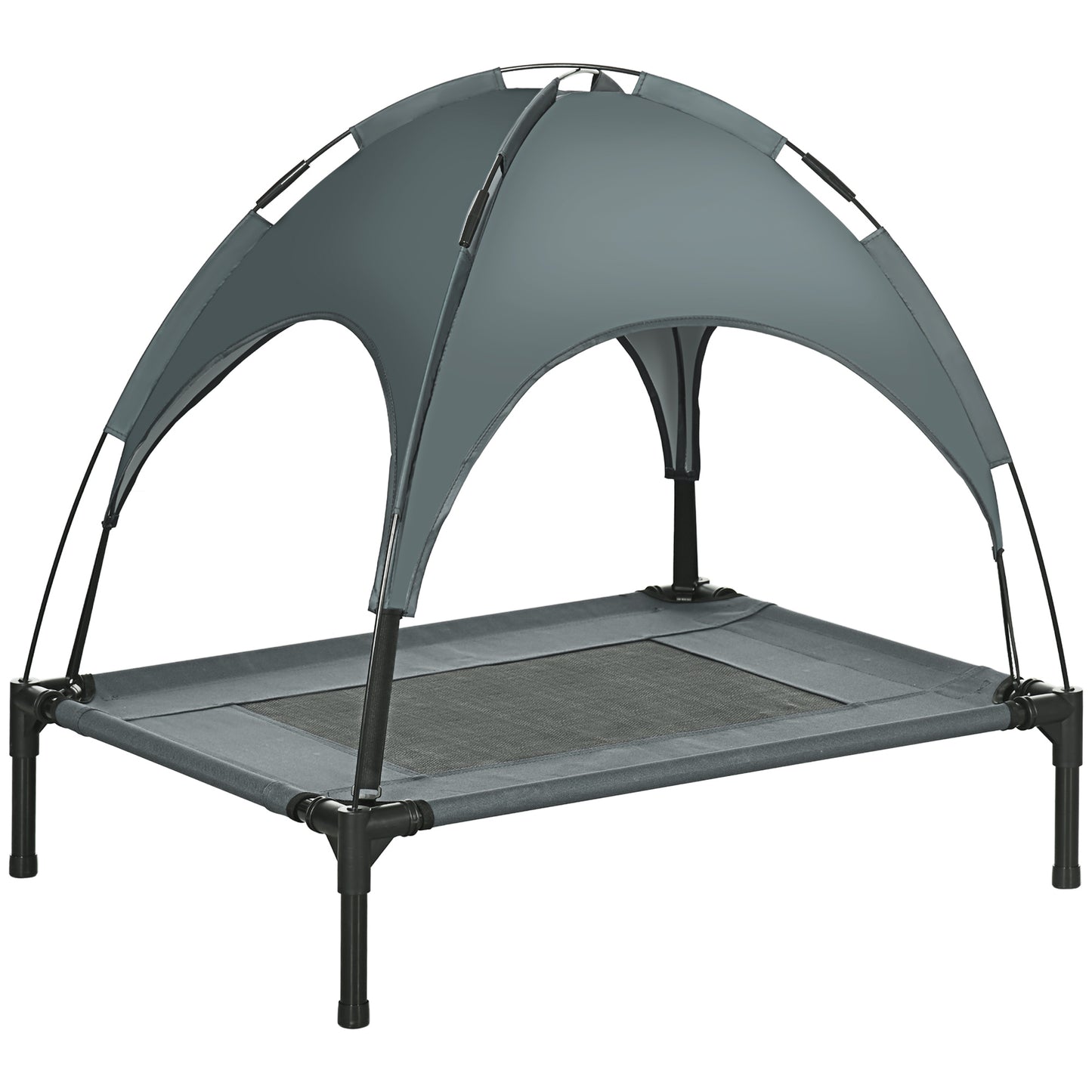 Elevated Dog Bed with Removable Canopy, Outdoor Dog Cot with UV Protection Canopy Shade, 30 inch Pet Bed for Camping, Gray